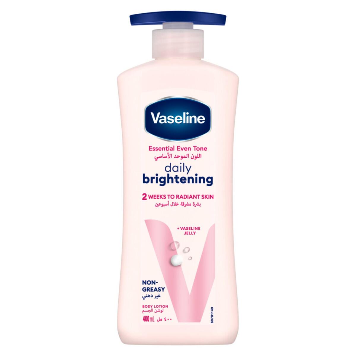GETIT.QA- Qatar’s Best Online Shopping Website offers VASELINE ESSENTIAL EVEN TONE DAILY BRIGHTENING BODY LOTION 400 ML at the lowest price in Qatar. Free Shipping & COD Available!