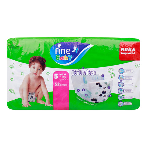 GETIT.QA- Qatar’s Best Online Shopping Website offers FINE BABY BABY DIAPERS MEGA PACK SIZE 5 MAXI 11-18 KG 52 PCS at the lowest price in Qatar. Free Shipping & COD Available!