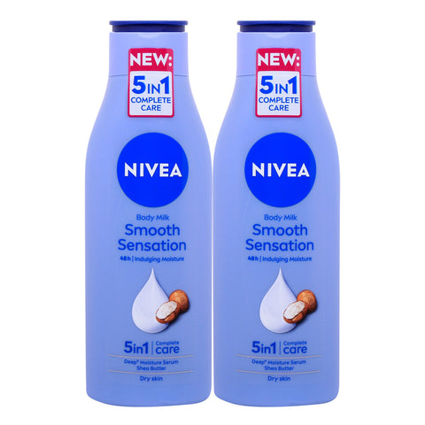 GETIT.QA- Qatar’s Best Online Shopping Website offers NIVEA BODY LOTION SMOOTH SENSATION 5 IN 1 COMPLETE CARE 2 X 250 ML at the lowest price in Qatar. Free Shipping & COD Available!