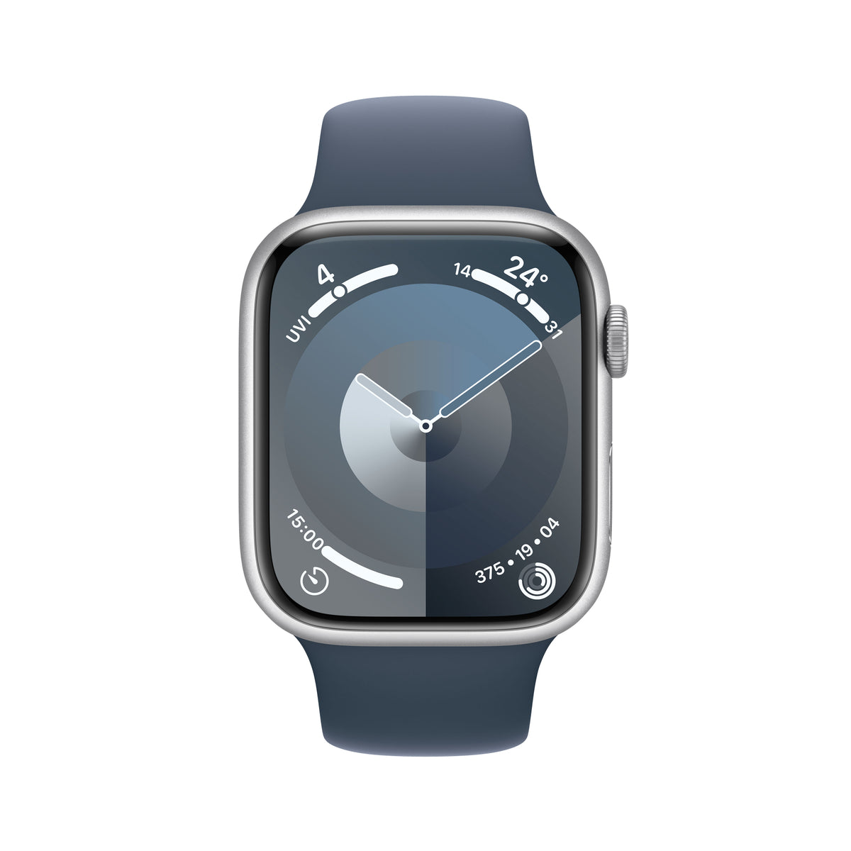 GETIT.QA- Qatar’s Best Online Shopping Website offers APPLE WATCH SERIES 9 GPS, SILVER ALUMINIUM CASE WITH STORM BLUE SPORT BAND, 41 MM, S/M, MR903QA/A at the lowest price in Qatar. Free Shipping & COD Available!