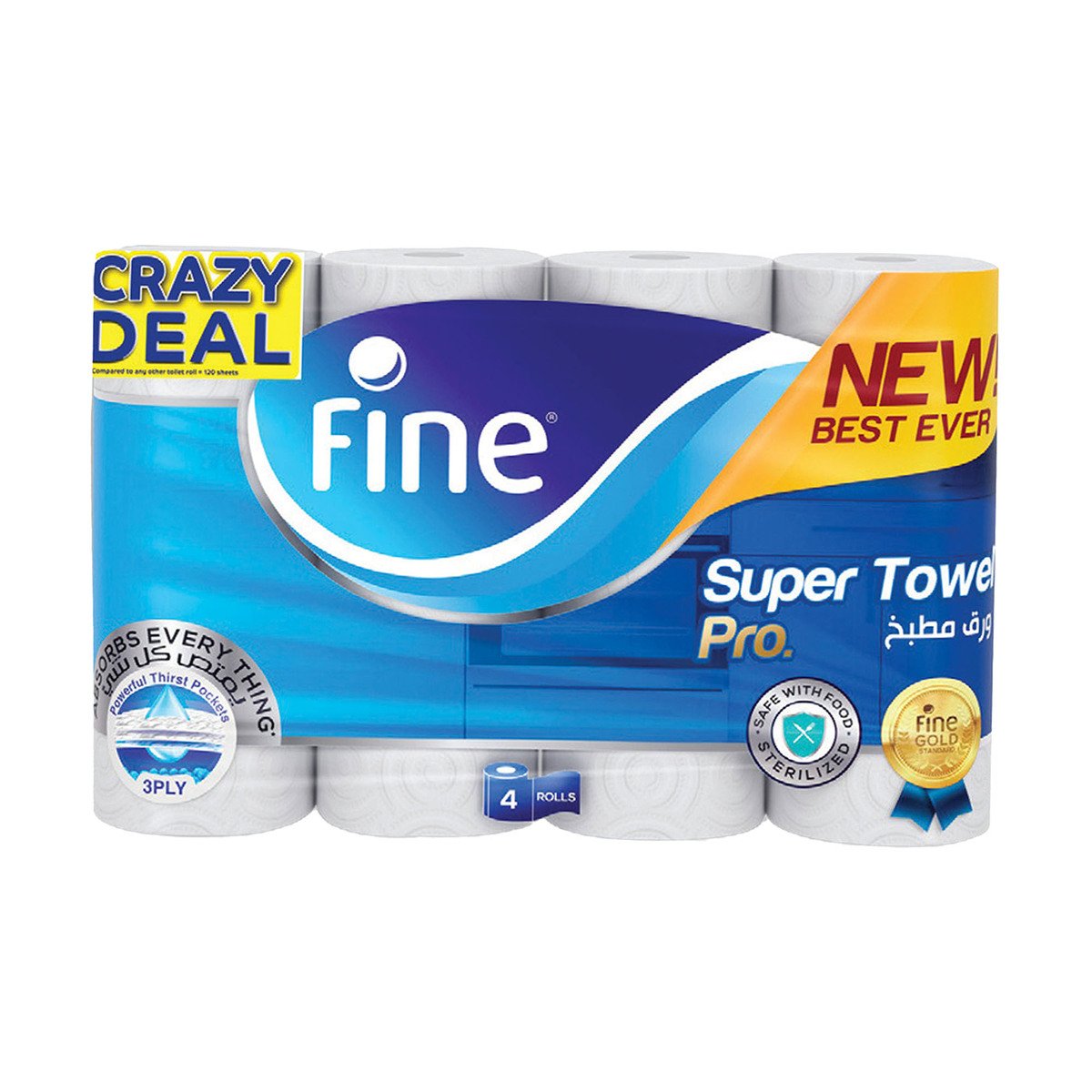 GETIT.QA- Qatar’s Best Online Shopping Website offers FINE SUPER TOWEL PRO 3PLY 4 ROLLS at the lowest price in Qatar. Free Shipping & COD Available!