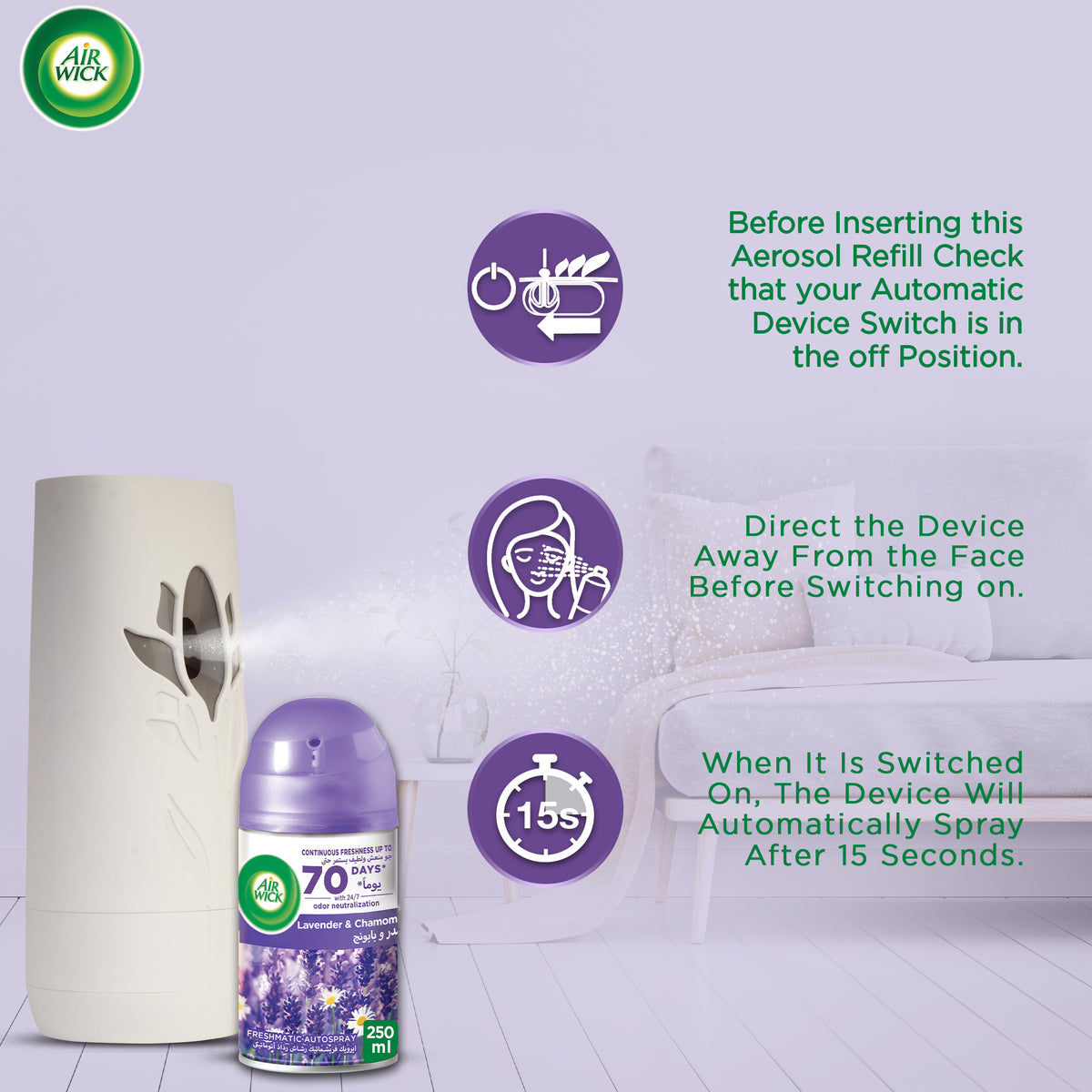 GETIT.QA- Qatar’s Best Online Shopping Website offers AIRWICK FRESHMATIC MAX REFILL WITH LAVENDER & CAMOMILE SCENT 3 X 250 ML at the lowest price in Qatar. Free Shipping & COD Available!