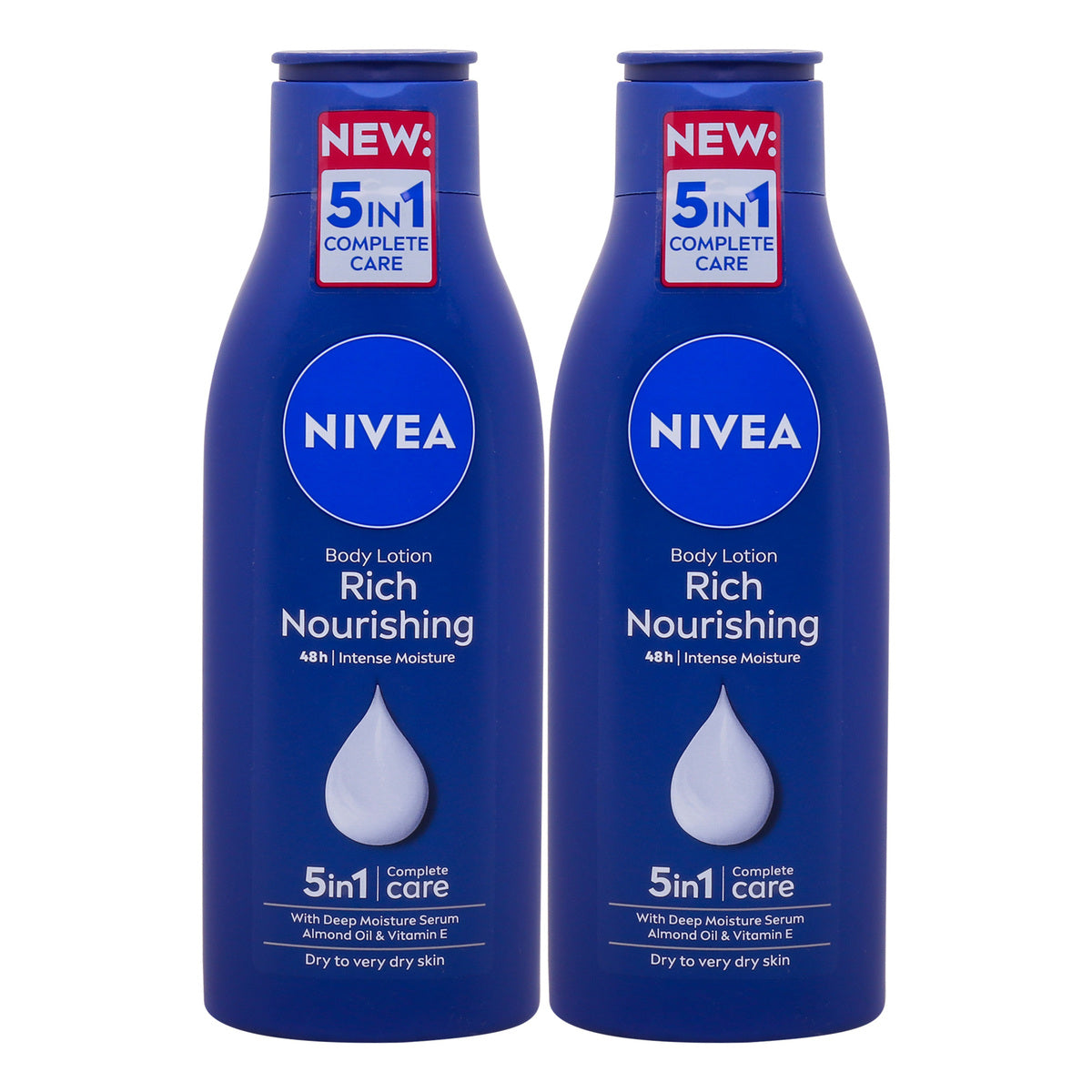 GETIT.QA- Qatar’s Best Online Shopping Website offers NIVEA BODY LOTION RICH NOURISHING 5 IN 1 COMPLETE CARE 2 X 250 ML at the lowest price in Qatar. Free Shipping & COD Available!