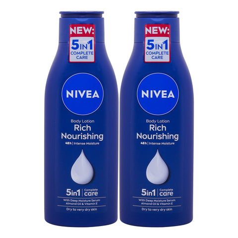 GETIT.QA- Qatar’s Best Online Shopping Website offers NIVEA BODY LOTION RICH NOURISHING 5 IN 1 COMPLETE CARE 2 X 250 ML at the lowest price in Qatar. Free Shipping & COD Available!