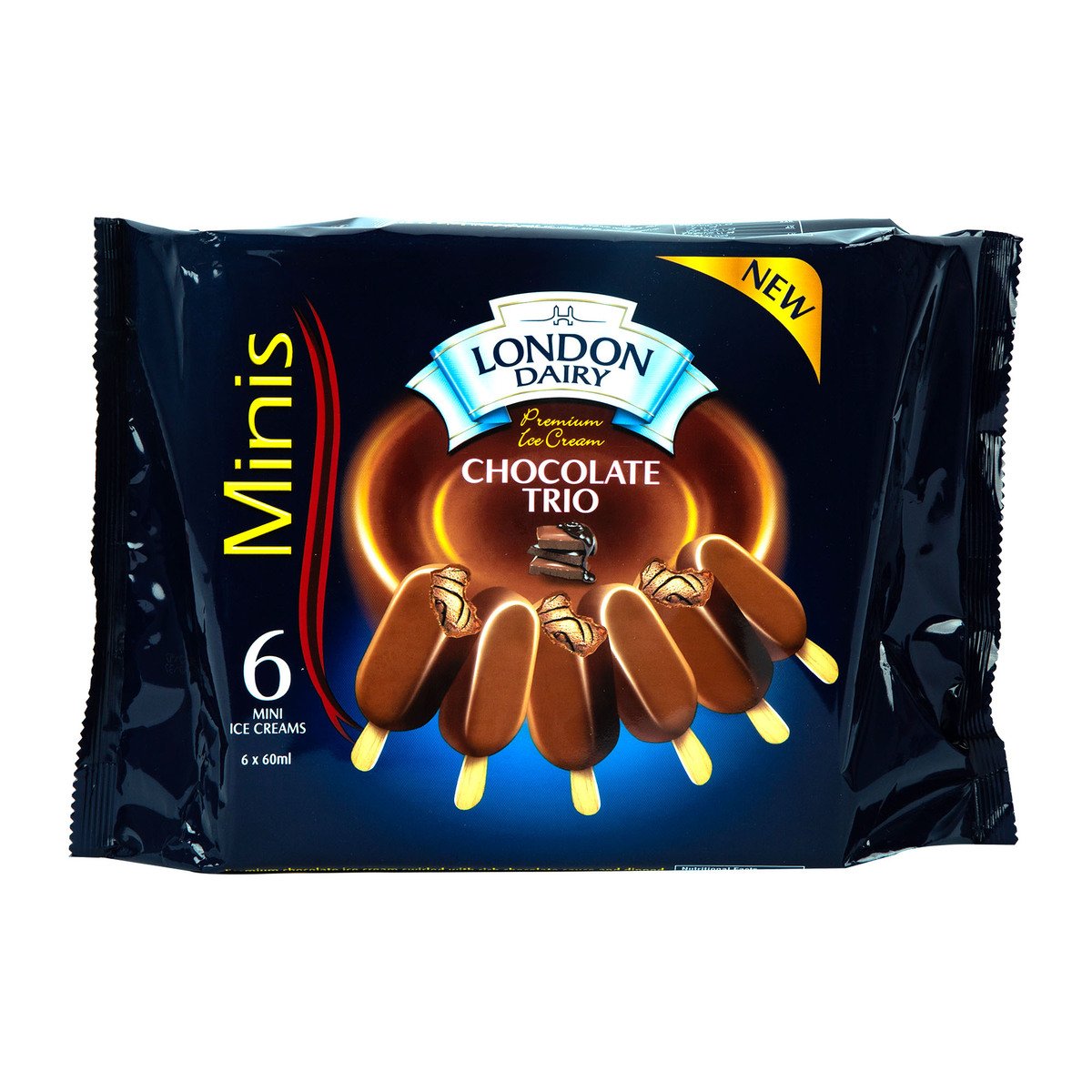GETIT.QA- Qatar’s Best Online Shopping Website offers LONDON DAIRY CHOCOLATE TRIO ICE CREAM STICK VALUE PACK 6 X 60 ML at the lowest price in Qatar. Free Shipping & COD Available!