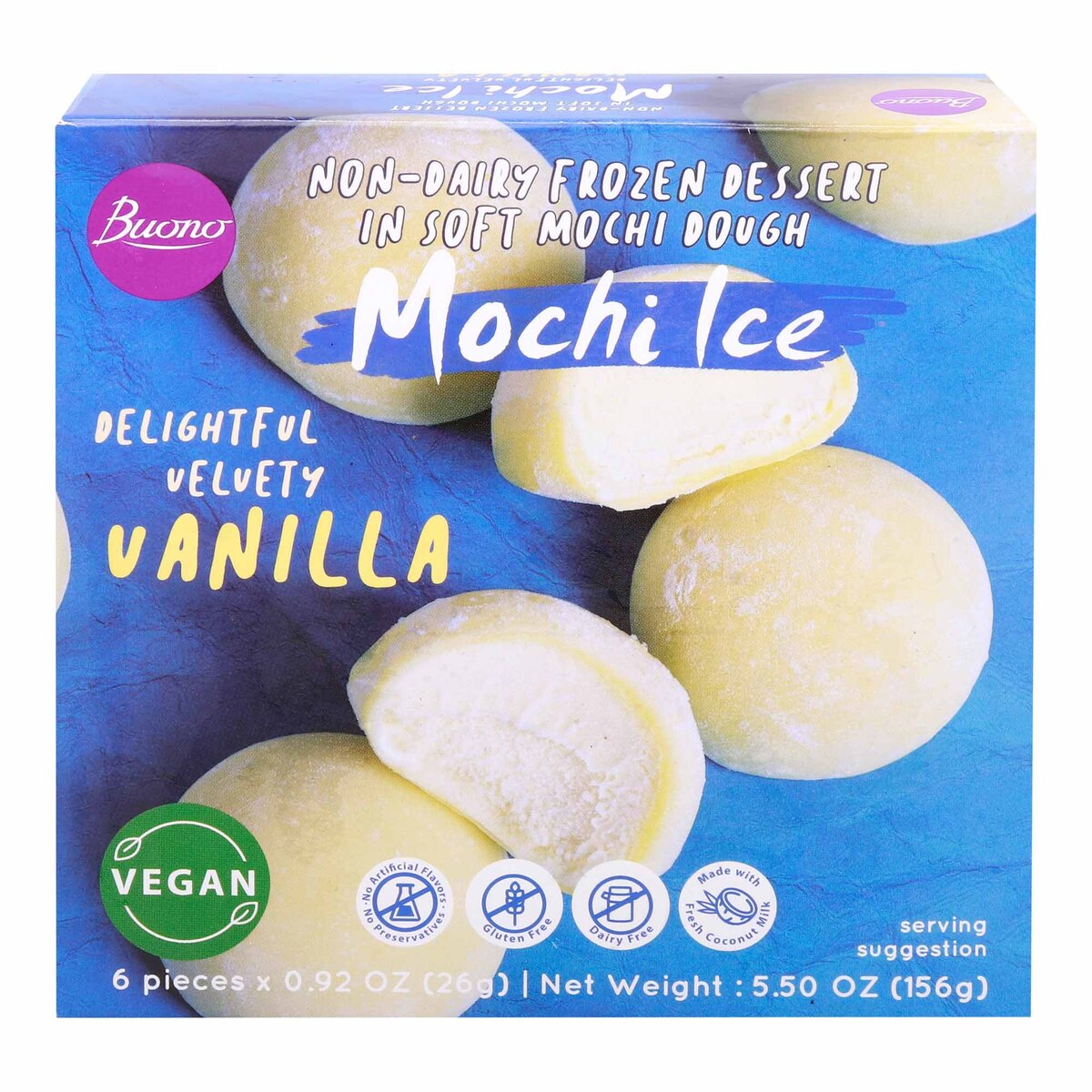 GETIT.QA- Qatar’s Best Online Shopping Website offers BUONO MOCHI ICE NON DAIRY FROZEN DESSERT VANILLA 156 G at the lowest price in Qatar. Free Shipping & COD Available!