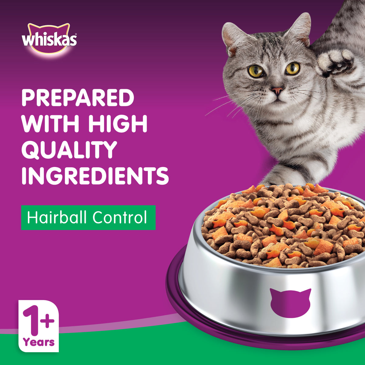 GETIT.QA- Qatar’s Best Online Shopping Website offers WHISKAS CHICKEN & TUNA HAIRBALL CONTROL DRY FOOD FOR ADULT CATS 1.1 KG at the lowest price in Qatar. Free Shipping & COD Available!