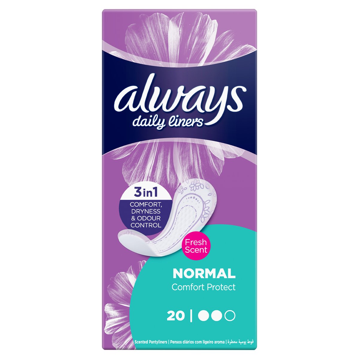 GETIT.QA- Qatar’s Best Online Shopping Website offers ALWAYS DAILY LINERS COMFORT PROTECT WITH FRESH SCENT NORMAL 20PCS at the lowest price in Qatar. Free Shipping & COD Available!