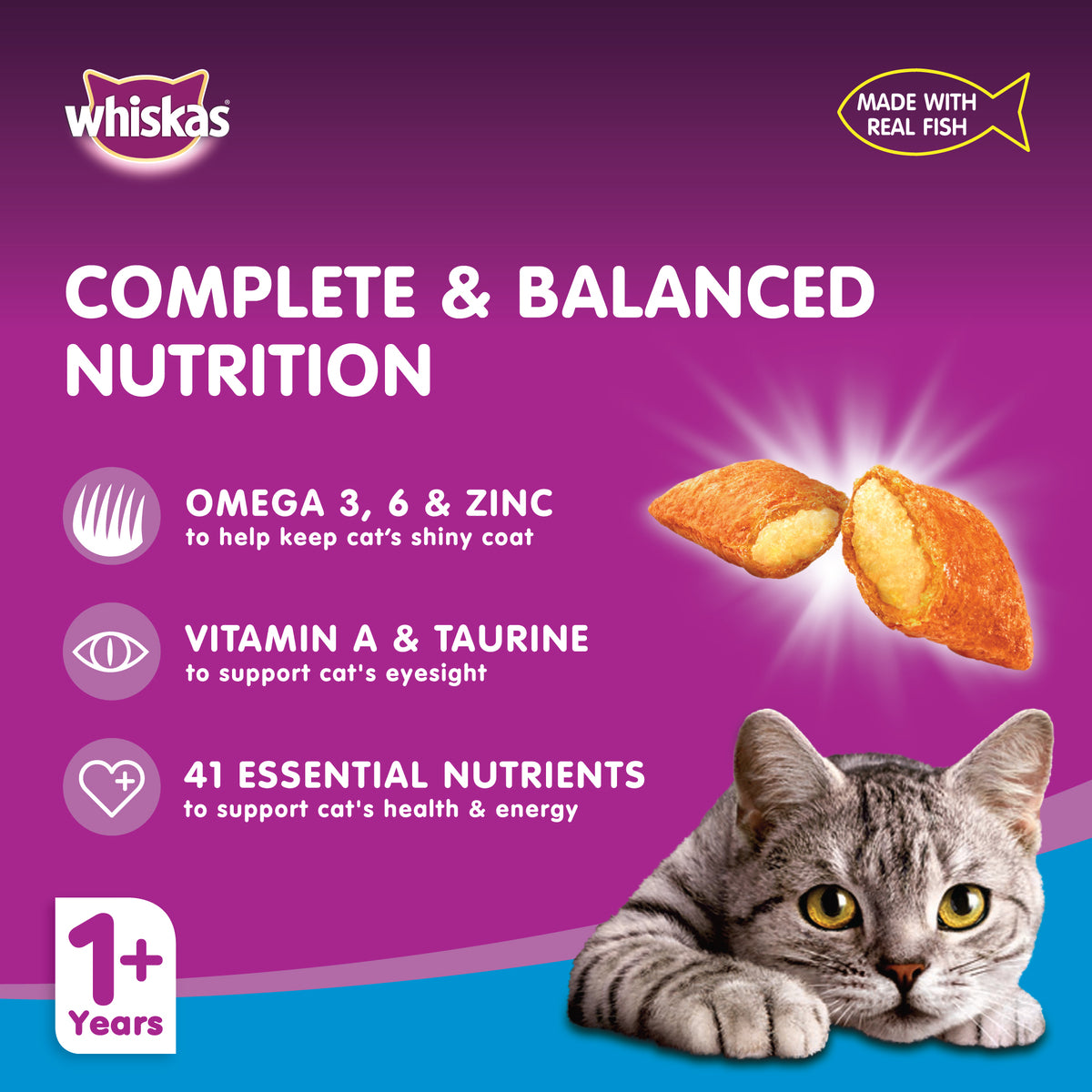 GETIT.QA- Qatar’s Best Online Shopping Website offers WHISKAS OCEAN FISH DRY FOOD FOR ADULT CATS 1+ YEARS 480 G at the lowest price in Qatar. Free Shipping & COD Available!