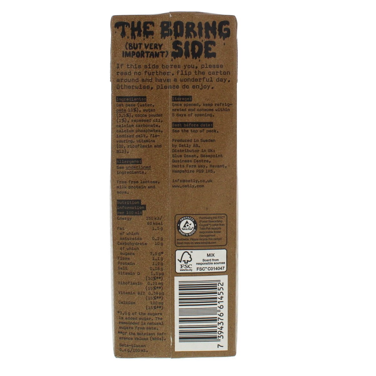 GETIT.QA- Qatar’s Best Online Shopping Website offers OATLY THE ORIGINAL CHOCOLATE OAT DRINK 1 LITRE
 at the lowest price in Qatar. Free Shipping & COD Available!