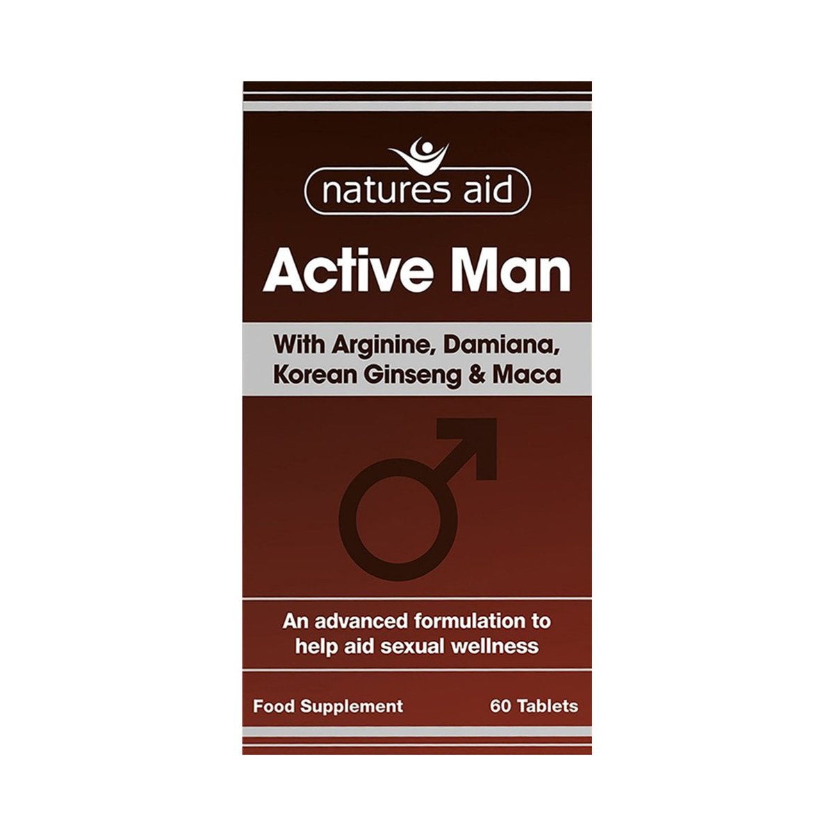 GETIT.QA- Qatar’s Best Online Shopping Website offers NATURES AID ACTIVE MAN WITH ARGININE-- DAMIANA-- KOREAN GINSENG & MACA 60 PCS at the lowest price in Qatar. Free Shipping & COD Available!