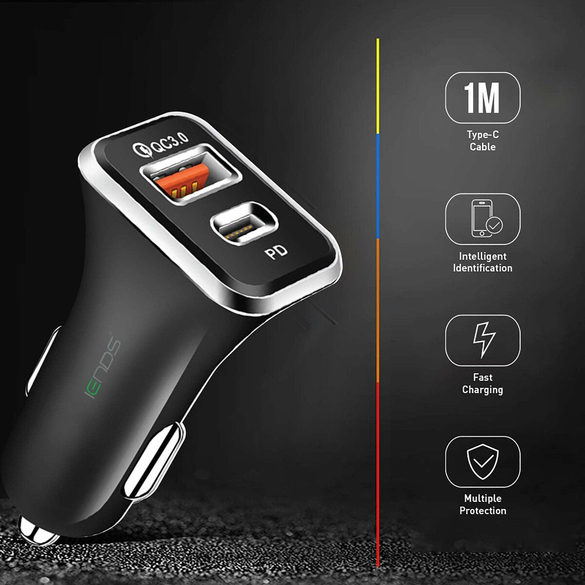 GETIT.QA- Qatar’s Best Online Shopping Website offers IENDS CAR CHARGER WITH DUAL PORT (TYPE-C AND USB)AD641, BLACK at the lowest price in Qatar. Free Shipping & COD Available!