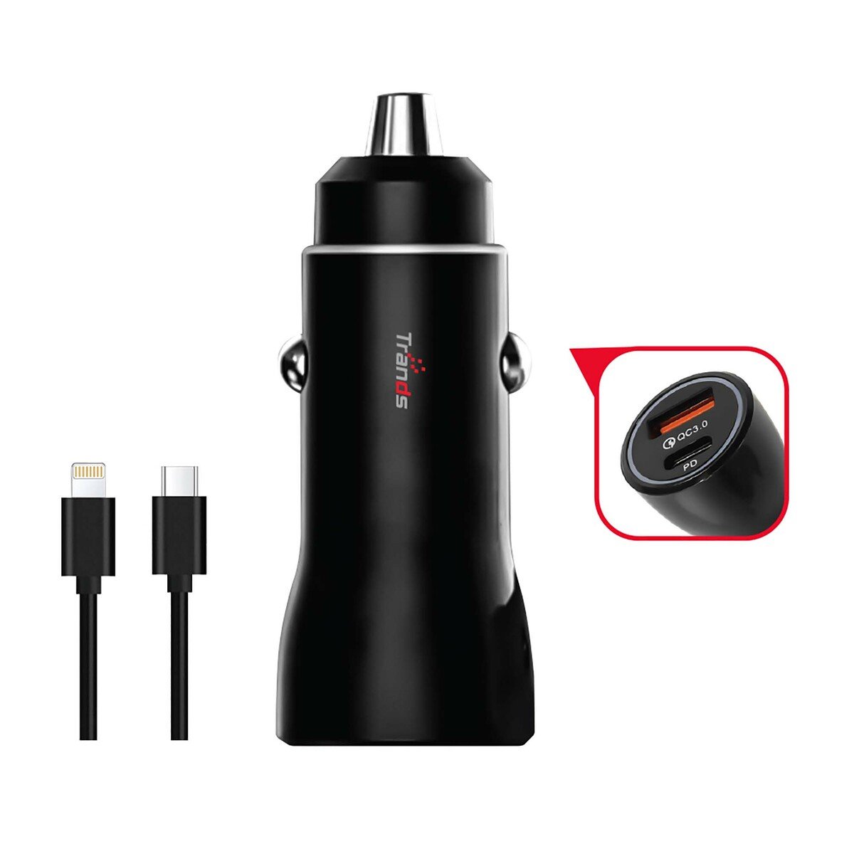 GETIT.QA- Qatar’s Best Online Shopping Website offers TRANDS 36W CAR CHARGER (TYPE-C & LIGHTNING CABLE)AD663, BLACK at the lowest price in Qatar. Free Shipping & COD Available!