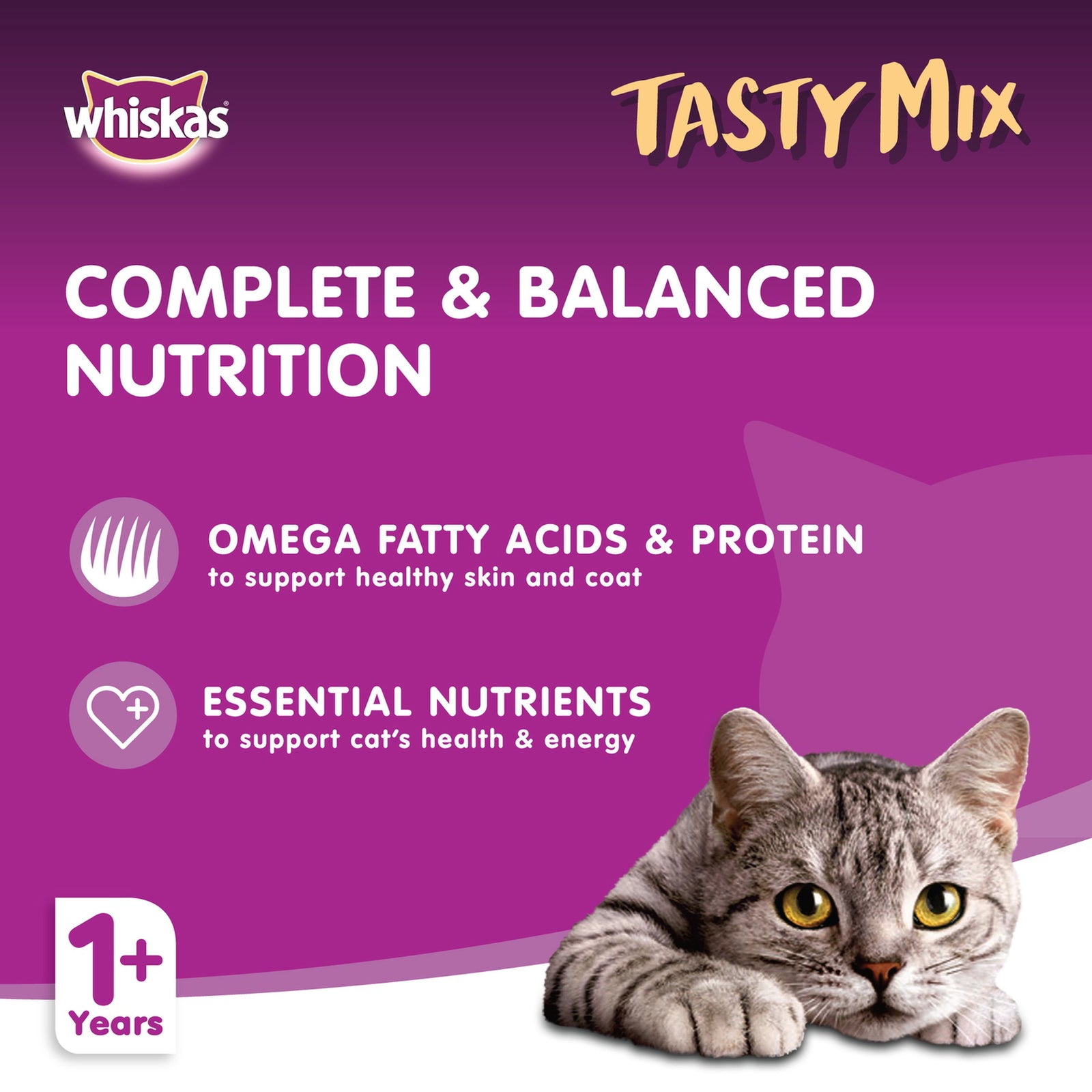 GETIT.QA- Qatar’s Best Online Shopping Website offers WHISKAS TASTY MIX CHICKEN & SALMON WITH SEAWEED WET CAT FOOD IN GRAVY FOR ADULT CATS AGED 1+ YEARS 4 X 70 G at the lowest price in Qatar. Free Shipping & COD Available!