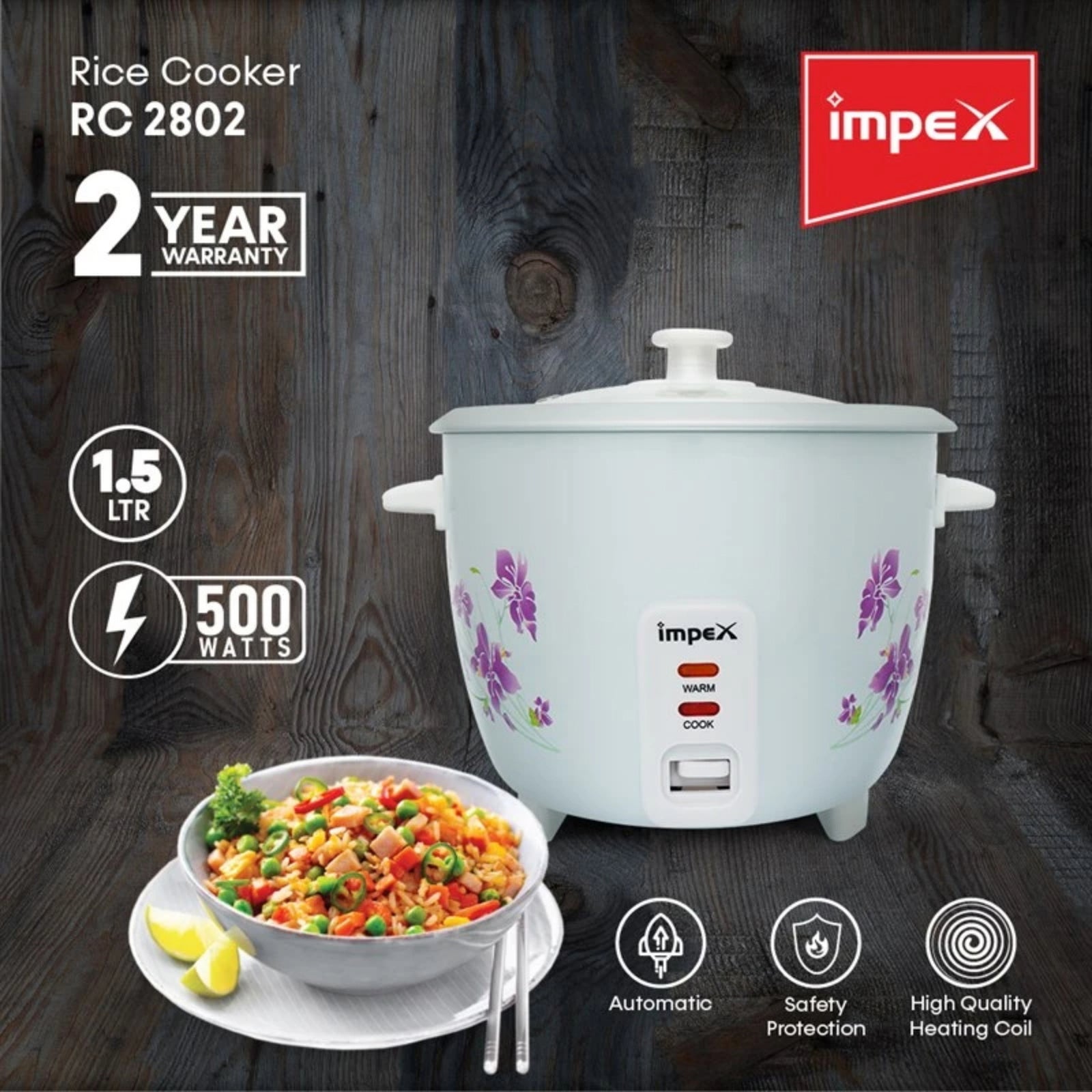 GETIT.QA- Qatar’s Best Online Shopping Website offers IMPEX RICE COOKER, 1.5 L, WHITE, RC 2802 at the lowest price in Qatar. Free Shipping & COD Available!