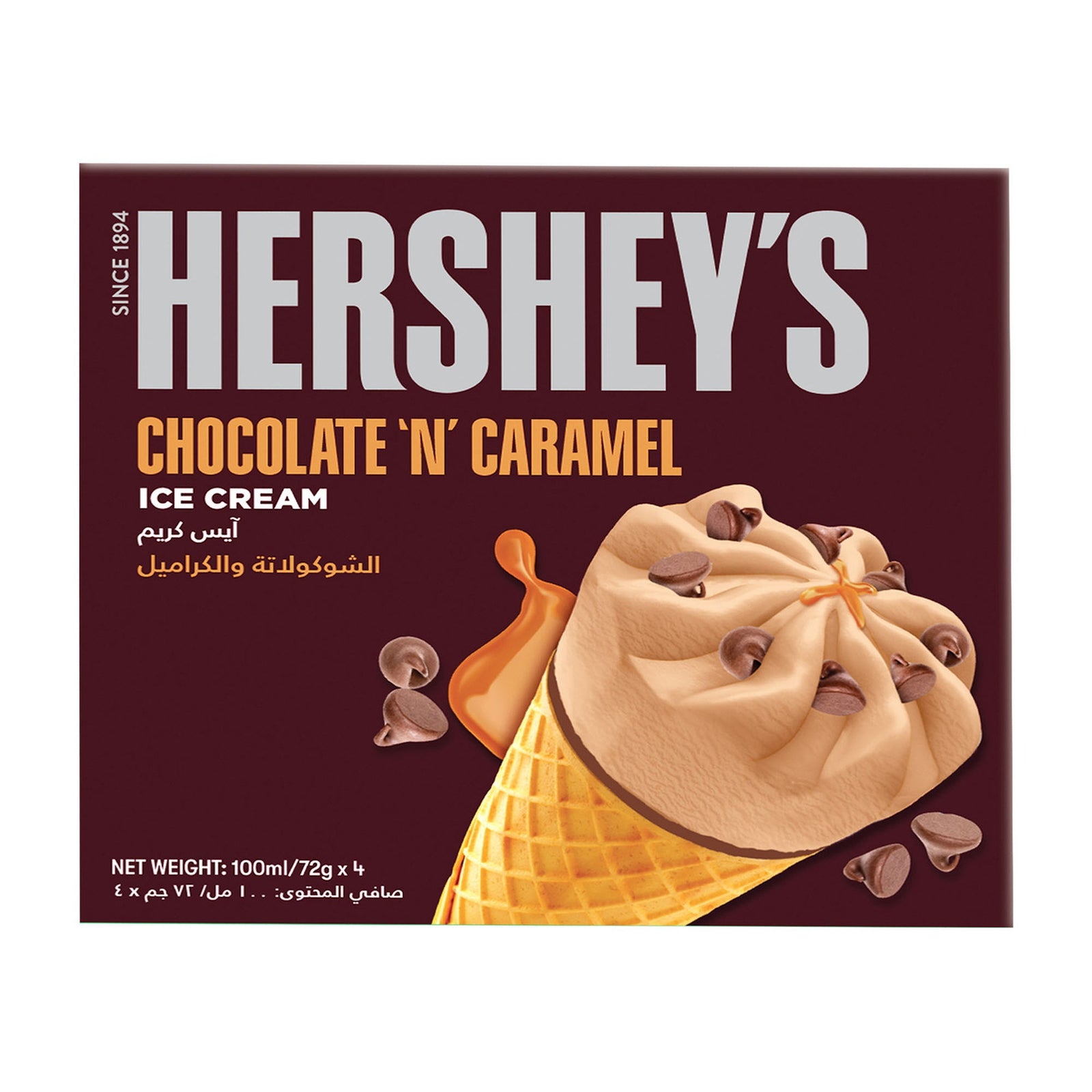 GETIT.QA- Qatar’s Best Online Shopping Website offers HERSHEY'S CHOCOLATE 'N' CARAMEL ICE CREAM CONE 4 X 100 ML at the lowest price in Qatar. Free Shipping & COD Available!
