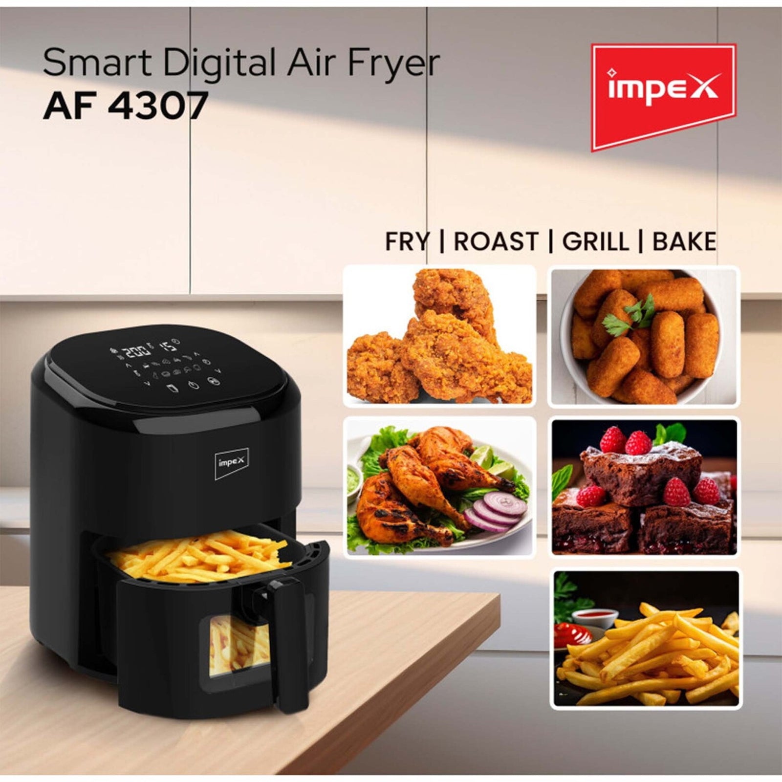 GETIT.QA- Qatar’s Best Online Shopping Website offers IMPEX DIGITAL AIR FRYER AF4307 4.5 LITRE at the lowest price in Qatar. Free Shipping & COD Available!