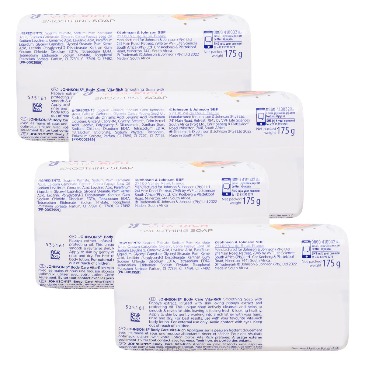 GETIT.QA- Qatar’s Best Online Shopping Website offers JOHNSON & JOHNSON VITA RICH PAPAYA SOAP-- 4 X 175 G at the lowest price in Qatar. Free Shipping & COD Available!