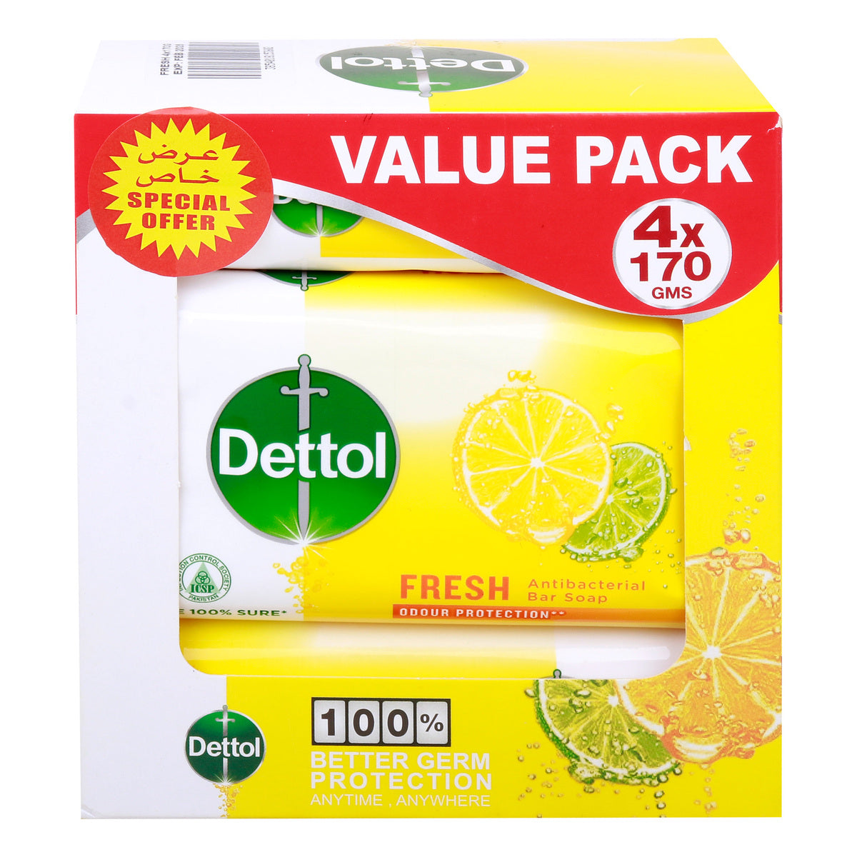 GETIT.QA- Qatar’s Best Online Shopping Website offers DETTOL FRESH ANTIBACTERIAL BAR SOAP-- VALUE PACK-- 4 X 170 G at the lowest price in Qatar. Free Shipping & COD Available!
