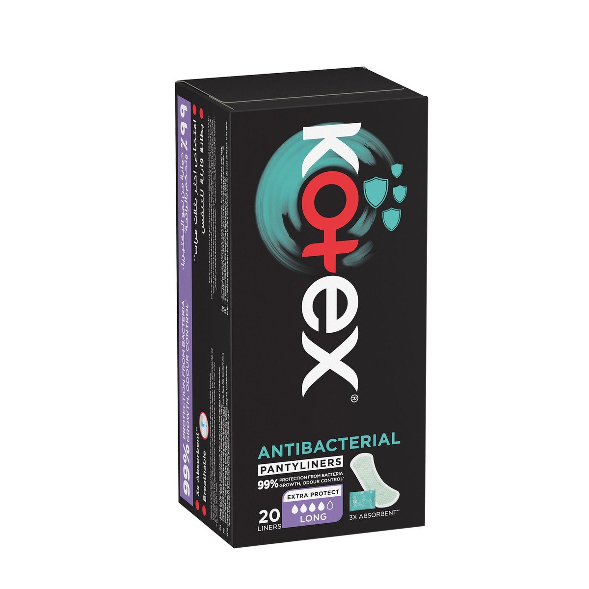 GETIT.QA- Qatar’s Best Online Shopping Website offers KOTEX ANTIBACTERIAL PANTY LINERS 99% PROTECTION FROM BACTERIA GROWTH LONG SIZE 20 PCS at the lowest price in Qatar. Free Shipping & COD Available!
