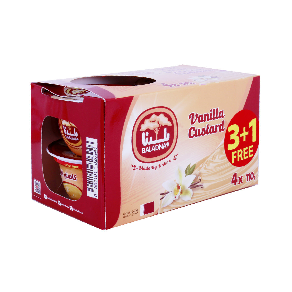 GETIT.QA- Qatar’s Best Online Shopping Website offers Baladna Custard Vanilla 4 x 110g at lowest price in Qatar. Free Shipping & COD Available!