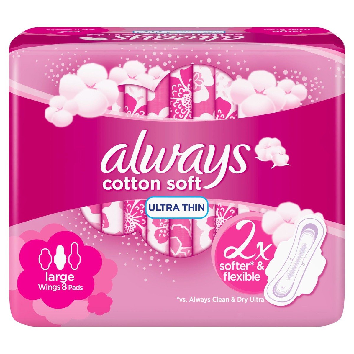 GETIT.QA- Qatar’s Best Online Shopping Website offers ALWAYS SOFT ULTRA THIN LARGE SANITARY PADS 8 COUNT at the lowest price in Qatar. Free Shipping & COD Available!