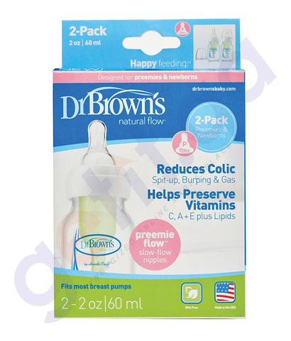 BUY DR BROWN 2OZ NATURAL FLOW BABY BOTTLE, 2-PACK IN QATAR