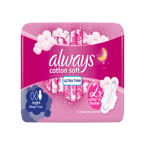 GETIT.QA- Qatar’s Best Online Shopping Website offers ALWAYS COTTON SOFT ULTRA THIN NIGHT SANITARY PADS 7PCS at the lowest price in Qatar. Free Shipping & COD Available!