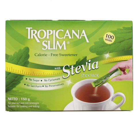 GETIT.QA- Qatar’s Best Online Shopping Website offers TROPICANA SLIM CALORIE FRESH SWEETENER WITH STEVIA STICK PACK 150 G at the lowest price in Qatar. Free Shipping & COD Available!