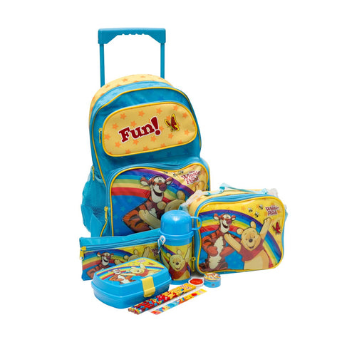 GETIT.QA- Qatar’s Best Online Shopping Website offers WINNIE THE POOH SCHOOL TROLLEY BAG BUNDLE PACK 12PC, FK150238, 16'' at the lowest price in Qatar. Free Shipping & COD Available!