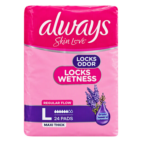 GETIT.QA- Qatar’s Best Online Shopping Website offers ALWAYS SKIN LOVE PADS LAVENDER FRESHNESS THICK & LARGE 24PCS at the lowest price in Qatar. Free Shipping & COD Available!