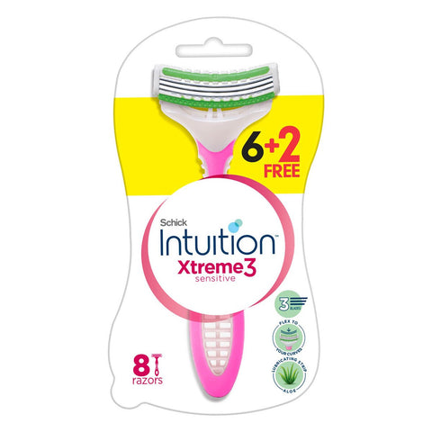 GETIT.QA- Qatar’s Best Online Shopping Website offers SCHICK INTUITION XTREME 3 SENSITIVE RAZORS FOR WOMEN 8 PCS at the lowest price in Qatar. Free Shipping & COD Available!