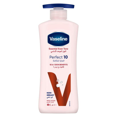 GETIT.QA- Qatar’s Best Online Shopping Website offers VASELINE ESSENTIAL EVEN TONE PERFECT 10 BODY LOTION 400 ML at the lowest price in Qatar. Free Shipping & COD Available!