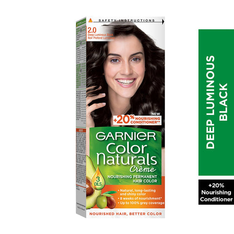 GETIT.QA- Qatar’s Best Online Shopping Website offers GARNIER COLOR NATURALS CRÃ¨ME NOURISHING PERMANENT HAIR COLOR 2.0 DEEP LUMINOUS BLACK 1 PKT at the lowest price in Qatar. Free Shipping & COD Available!