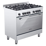 Candy Gas Cooking Range, 90 cm, 5 Gas Burner, Gas Oven, Gas grill, Fan Cooking, Full safety, 3 Cast iron grids, Cooling Fan, 130L, Made in Italy, Inox, RGG95HXLPG/1