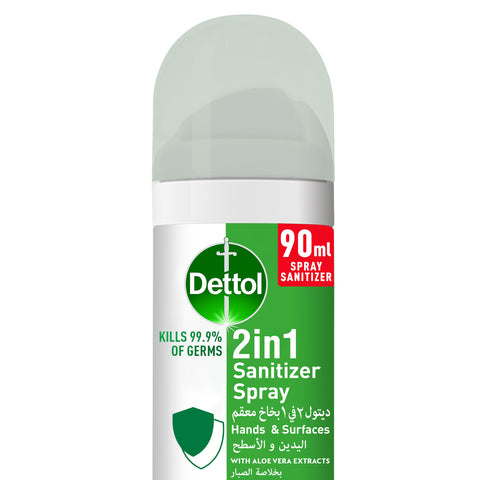 GETIT.QA- Qatar’s Best Online Shopping Website offers DETTOL 2 IN 1 SANITIZER SPRAY FOR HANDS & SURFACES WITH ALOE VERA EXTRACTS 90 ML at the lowest price in Qatar. Free Shipping & COD Available!