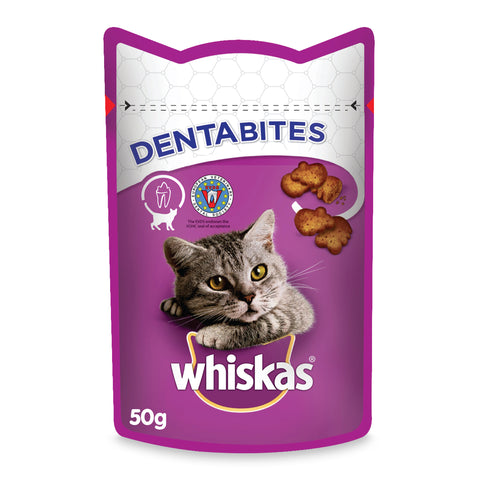 GETIT.QA- Qatar’s Best Online Shopping Website offers WHISKAS CHICKEN DENTABITES TREATS FOR ADULT CATS 1+ YEARS 50 G at the lowest price in Qatar. Free Shipping & COD Available!