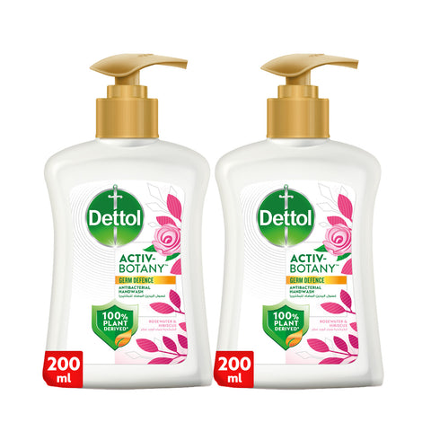 GETIT.QA- Qatar’s Best Online Shopping Website offers DETTOL ACTIV-BOTANY ANTIBACTERIAL LIQUID HANDWASH-- ROSEWATER & HIBISCUS FRAGRANCE-- 100% PLANT-DERIVED INGREDIENTS 2 X 200 ML at the lowest price in Qatar. Free Shipping & COD Available!