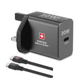 GETIT.QA- Qatar’s Best Online Shopping Website offers SWISS MILITARY GAN SUPER CHARGER WITH TYPE C PREMIUM CABLE, 30 W at the lowest price in Qatar. Free Shipping & COD Available!