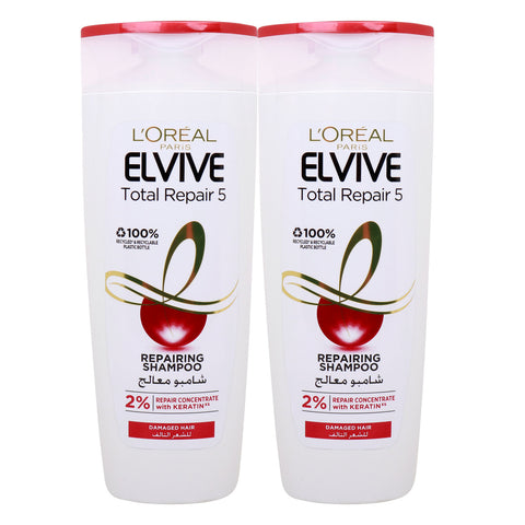 GETIT.QA- Qatar’s Best Online Shopping Website offers L'OREAL PARIS ELVIVE TOTAL REPAIR 5 DAMAGED HAIR REPAIRING SHAMPOO-- 2 X 400 ML at the lowest price in Qatar. Free Shipping & COD Available!