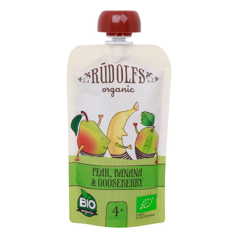 GETIT.QA- Qatar’s Best Online Shopping Website offers RUDOLFS ORGANIC PEAR, BANANA & GOOSEBERRY PUREE 4+ 110 G at the lowest price in Qatar. Free Shipping & COD Available!