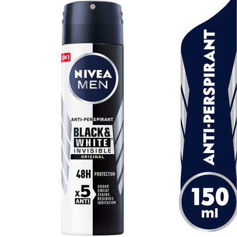 GETIT.QA- Qatar’s Best Online Shopping Website offers NIVEA MEN ANTIPERSPIRANT SPRAY BLACK & WHITE ORIGINAL 150 ML at the lowest price in Qatar. Free Shipping & COD Available!