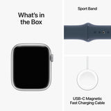 GETIT.QA- Qatar’s Best Online Shopping Website offers APPLE WATCH SERIES 9 GPS, SILVER ALUMINIUM CASE WITH STORM BLUE SPORT BAND, 45 MM, S/M, MR9D3QA/A at the lowest price in Qatar. Free Shipping & COD Available!