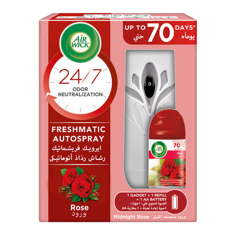 GETIT.QA- Qatar’s Best Online Shopping Website offers AIRWICK FRESHMATIC MAX KIT MIDNIGHT ROSE VALUE PACK 250 ML
 at the lowest price in Qatar. Free Shipping & COD Available!