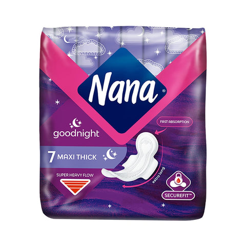 GETIT.QA- Qatar’s Best Online Shopping Website offers NANA GOODNIGHT MAXI THICK PADS WITH WINGS 7 PCS at the lowest price in Qatar. Free Shipping & COD Available!