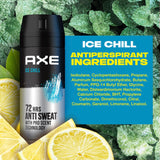 GETIT.QA- Qatar’s Best Online Shopping Website offers AXE MEN ANTIPERSPIRANT DEODORANT SPRAY ICE CHILL 72 HOURS ANTI-SWEAT 150 ML at the lowest price in Qatar. Free Shipping & COD Available!