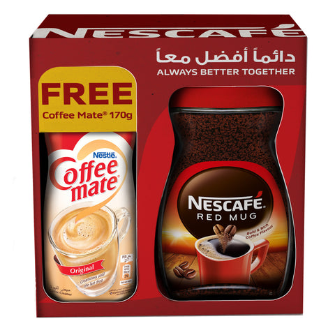 GETIT.QA- Qatar’s Best Online Shopping Website offers NESCAFE RED MUG INSTANT COFFEE JAR 190 G + COFFEEMATE VALUE PACK 170 G at the lowest price in Qatar. Free Shipping & COD Available!