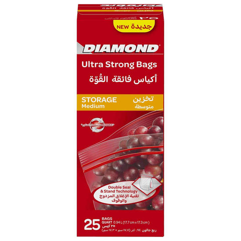 GETIT.QA- Qatar’s Best Online Shopping Website offers DIAMOND ULTRA STRONG ZIPPER STORAGE BAGS MEDIUM OXO-BIODEGRADABLE SIZE 17.7CM X 17.3CM 25 PCS at the lowest price in Qatar. Free Shipping & COD Available!