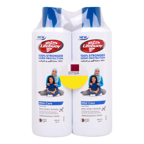 GETIT.QA- Qatar’s Best Online Shopping Website offers LIFEBUOY MILD CARE ANTI-BACTERIAL BODYWASH ACTIV SILVER + FORMULA 2 X 250 ML at the lowest price in Qatar. Free Shipping & COD Available!