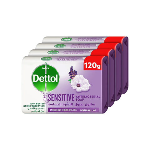 GETIT.QA- Qatar’s Best Online Shopping Website offers DETTOL SENSITIVE ANTI-BACTERIAL BATHING SOAP BAR LAVENDER & WHITE MUSK FRAGRANCE VALUE PACK 4 X 120 G at the lowest price in Qatar. Free Shipping & COD Available!